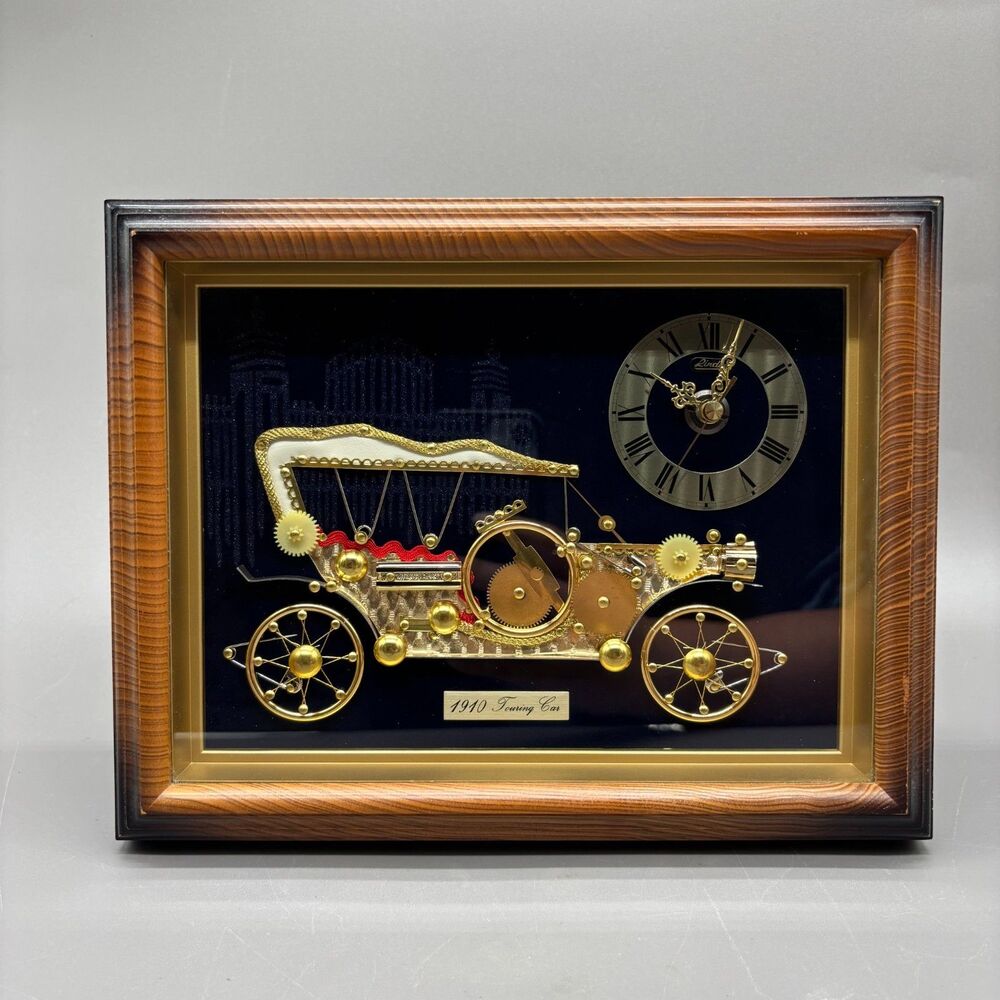 Vintage Linden 1910 Touring Car Quartz Wall Clock Framed Japan Works Steampunk
